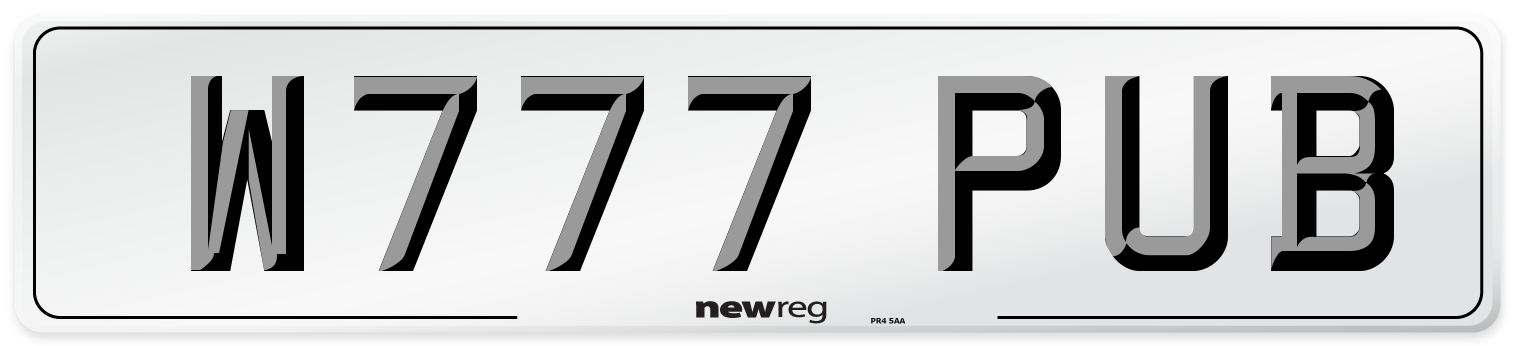 W777 PUB Number Plate from New Reg